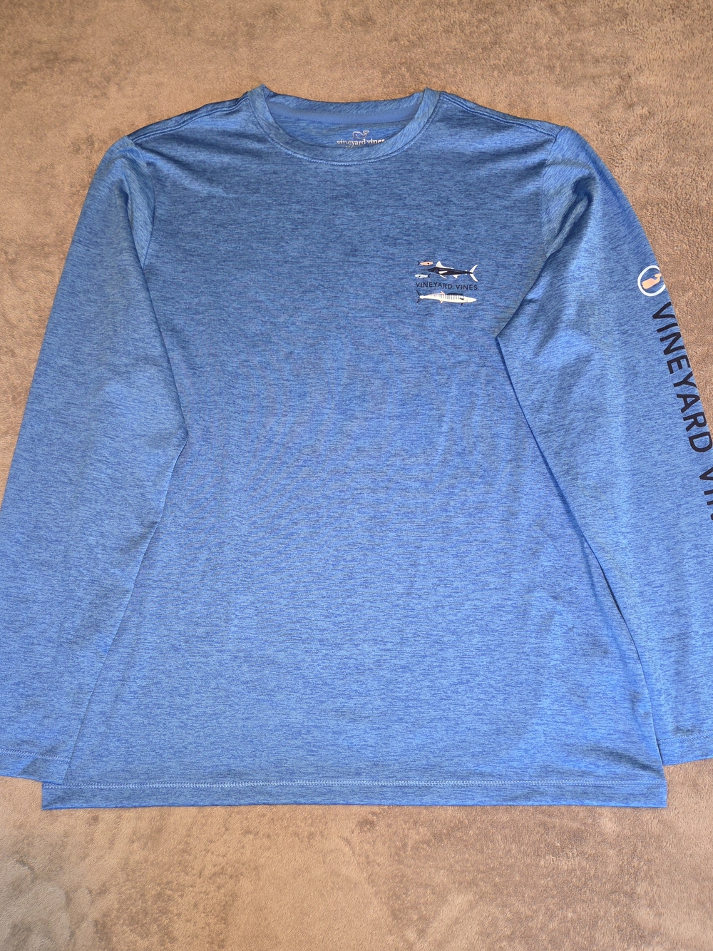 Vineyard Vines Boys Large Heathered Blue Long-Sleeve Performance Tee
